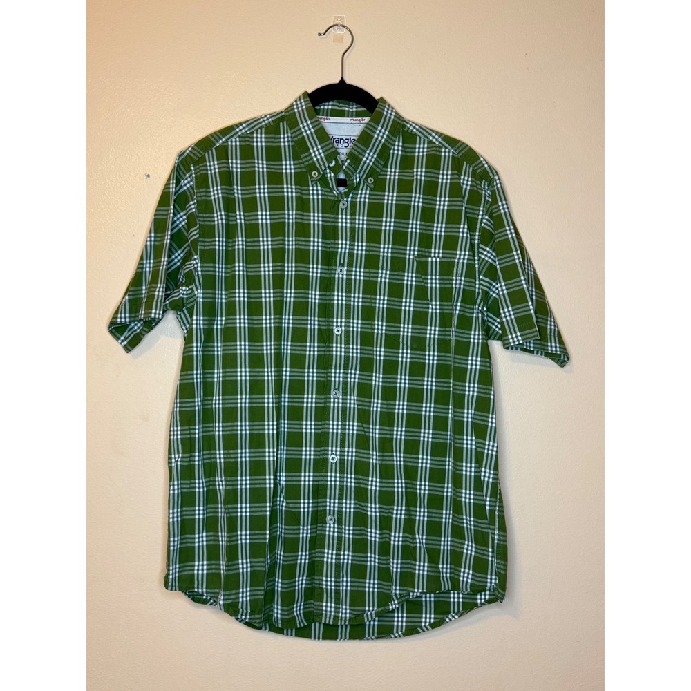 Wrangler Hero Mens Green Plaid Short Sleeve Button Down Shirt Medium